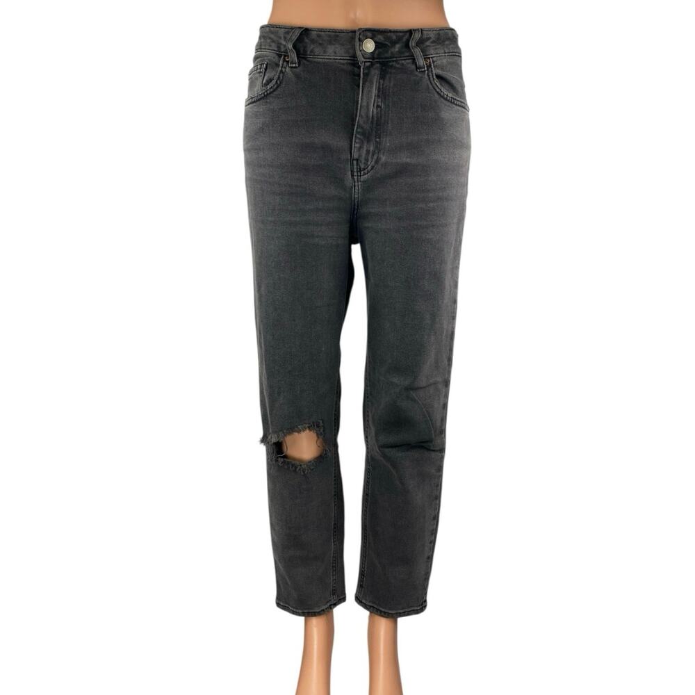New Look Tori Women's Black Distressed High Waisted Straight Denim Mom Jeans 10